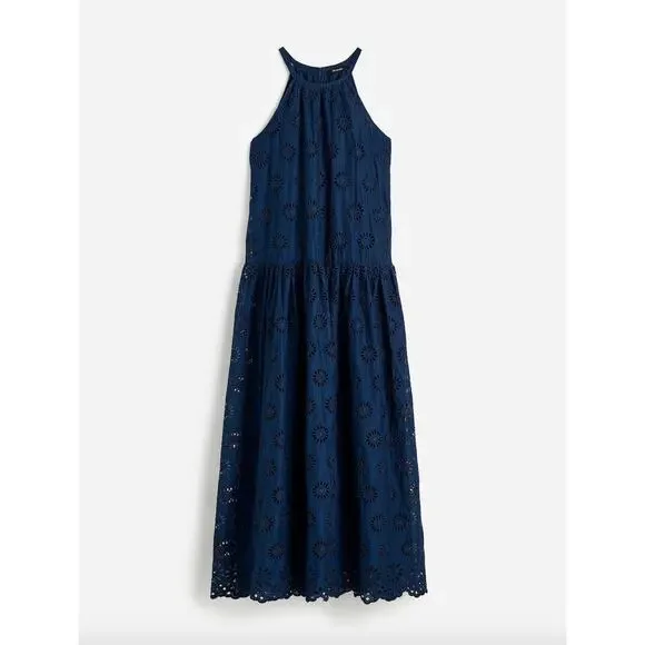 Madewell Embroidered Drop Waist Maxi Dress Dark Indigo Navy Relaxed XS NWT Madewell Embroidered Drop Waist Maxi Dress Dark Indigo Navy Relaxed XS NWT